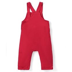 Babyhug Cotton Knit Full Sleeves T-Shirt & Dungaree Set with Bear Print - Red & Blue