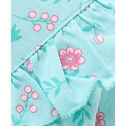 Babyhug 100% Cotton Knit Full Sleeves Frock Style Onesie with Floral Print - Blue