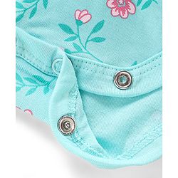 Babyhug 100% Cotton Knit Full Sleeves Frock Style Onesie with Floral Print - Blue