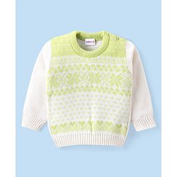 Babyhug Knitted Full Sleeves Sweater Set with Floral Design - Lime Green
