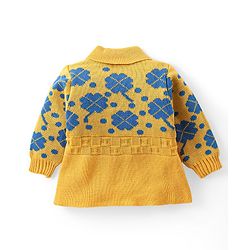 Babyhug Knitted Full Sleeves Sweater Set with Floral Design - Yellow