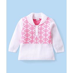 Babyhug Knitted Full Sleeves Collar Neck Sweater Set With Aztec Design - Pink