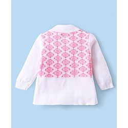 Babyhug Knitted Full Sleeves Collar Neck Sweater Set With Aztec Design - Pink