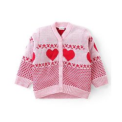 Babyhug Knitted Full Sleeves Front Open Sweater Set with Heart Design - Multicolour