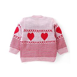 Babyhug Knitted Full Sleeves Front Open Sweater Set with Heart Design - Multicolour