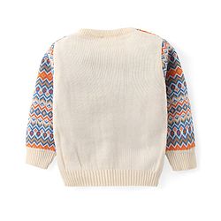 Babyhug Knit Full Sleeves Pullover Sweater Intarsia Design - Blue & Orange