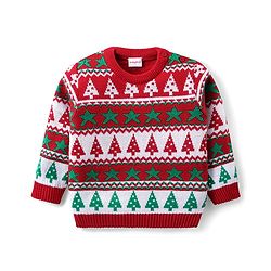 Babyhug Knit Full Sleeves Sweater Set with Christmas Theme Design - Red