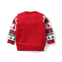 Babyhug Knit Full Sleeves Sweater Set with Christmas Theme Design - Red