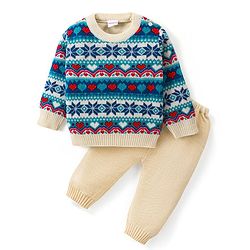 Babyhug Knitted Full Sleeves Pullover Sweater Set with Intarsia Design - Multicolour