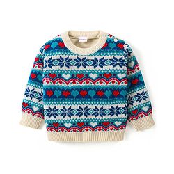 Babyhug Knitted Full Sleeves Pullover Sweater Set with Intarsia Design - Multicolour