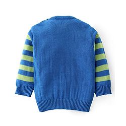 Babyhug Knitted Full Sleeves Striped Sweater Set - Blue & Lime