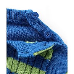 Babyhug Knitted Full Sleeves Striped Sweater Set - Blue & Lime