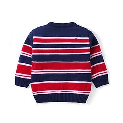 Babyhug Knit Full Sleeves Sweater & Pant Set Stripe Design - Red & Navy Blue