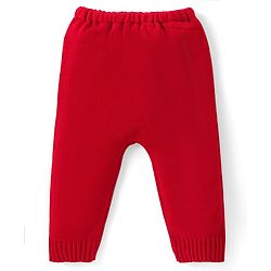 Babyhug Knit Full Sleeves Sweater & Pant Set Stripe Design - Red & Navy Blue