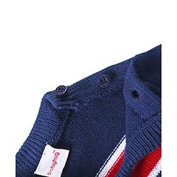 Babyhug Knit Full Sleeves Sweater & Pant Set Stripe Design - Red & Navy Blue