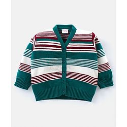 Babyhug Knitted Full Sleeves Striped Sweater Set - Green