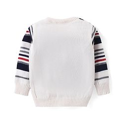 Babyhug Knit Full Sleeves Sweater & Pant Set Stripe Design - White & Navy Blue