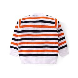 Babyhug Knit Full Sleeves Front Open Sweater Set with Stripes - Navy Blue & Orange