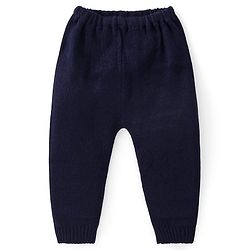 Babyhug Knit Full Sleeves Front Open Sweater Set with Stripes - Navy Blue & Orange