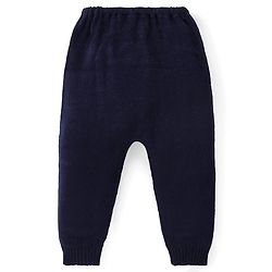 Babyhug Knit Full Sleeves Front Open Sweater Set with Stripes - Navy Blue & Orange