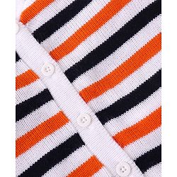 Babyhug Knit Full Sleeves Front Open Sweater Set with Stripes - Navy Blue & Orange