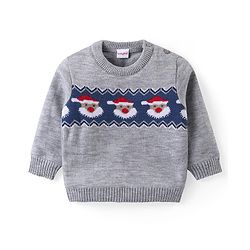 Babyhug Knit Full Sleeves Sweater & Pant Set Santa Claus Design - Grey & Rust