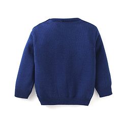 Babyhug Knitted Full Sleeves Santa Designed Pullover Sweater Set - Navy Blue