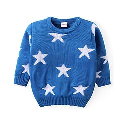 Babyhug Knit Full Sleeves Sweater & Pant Set Star Design - Blue