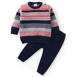 Babyhug Knit Full Sleeves Sweater & Pant Set Stripe Design -Multicolour