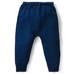 Babyhug Knit Full Sleeves Sweater & Pant Set Stripe Design -Navy Blue Yellow & Grey