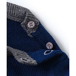 Babyhug Knit Full Sleeves Sweater & Pant Set Stripe Design -Navy Blue Yellow & Grey