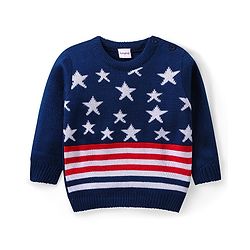 Babyhug Knit Full Sleeves Sweater & Pant Set Stripe & Star Design -Navy Blue