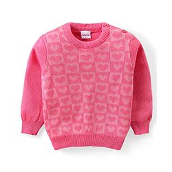 Babyhug Knit Full Sleeves Sweater & Pant Set Heart Design - Pink