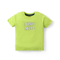 Babyhug Cotton Knit Half Sleeves T-Shirt & Dungaree Set with Dino Print - Multicolour