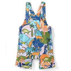 Babyhug Cotton Knit Half Sleeves T-Shirt & Dungaree Set with Dino Print - Multicolour