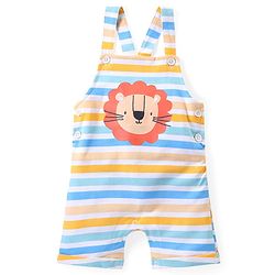 Babyhug Cotton Knit Half Sleeves T-Shirt & Striped Dungaree Set with Tiger Print - Multicolour