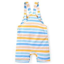 Babyhug Cotton Knit Half Sleeves T-Shirt & Striped Dungaree Set with Tiger Print - Multicolour