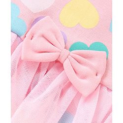 Babyhug 100% Cotton Knit Sleeveless Frock Style Onesie with Bow Applique & Heart Print - Pink