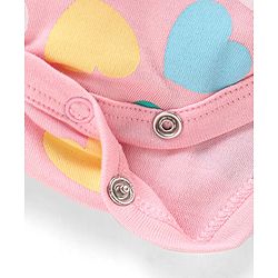 Babyhug 100% Cotton Knit Sleeveless Frock Style Onesie with Bow Applique & Heart Print - Pink