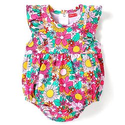 Babyhug 100% Cotton Knit Sleeveless  Onesie with Floral Print - Multicolour