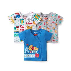 Babyhug Disney 100% Cotton Knit Half Sleeves Front Open Jhablas with Winnie the Pooh Graphics Pack Of 3 - Multicolour