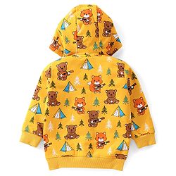 Babyhug Cotton Knit Full Sleeves Hooded Sweatjacket With Hood & Teddy Print - Yellow
