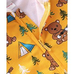 Babyhug Cotton Knit Full Sleeves Hooded Sweatjacket With Hood & Teddy Print - Yellow