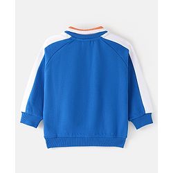 Babyhug Cotton Knit Polo Collar Full Sleeves Sweatshirt With Bear Print - Blue