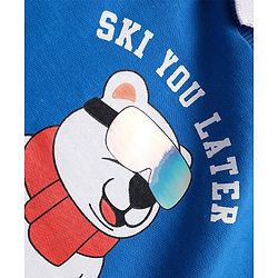 Babyhug Cotton Knit Polo Collar Full Sleeves Sweatshirt With Bear Print - Blue