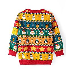 Babyhug Cotton Knit Full Sleeves Sweatshirt With Christmas Theme Print - Multicolor