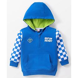 Babyhug Cotton Full Sleeves Sweatjacket With Front Pocket & Hood HD Print - Blue