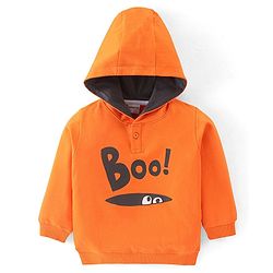 Babyhug 100% Cotton Knit Full Sleeves Sweatshirt with Hood & Halloween Graphics - Orange