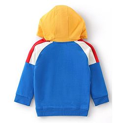 Babyhug Cotton Knit Full Sleeves Cut & Sew Hooded Sweatshirt With Front Pocket & Puff Text Print - Multicolor