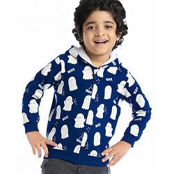 Babyhug Cotton Knit Full Sleeves Halloween Theme Sweatjacket - Navy Blue